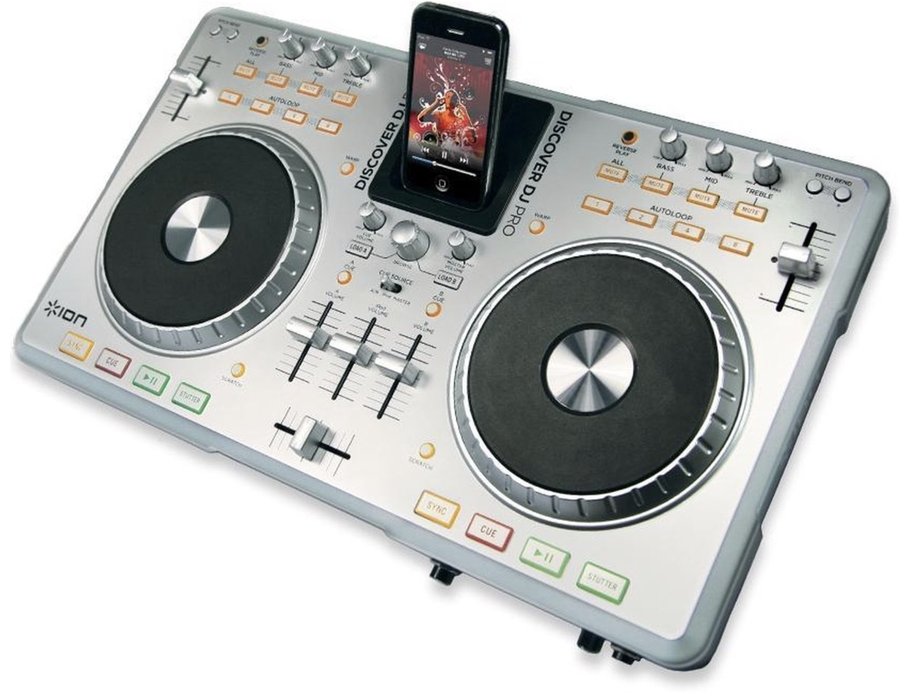 ION Discover DJ Pro controller with twin decks and iPod dock