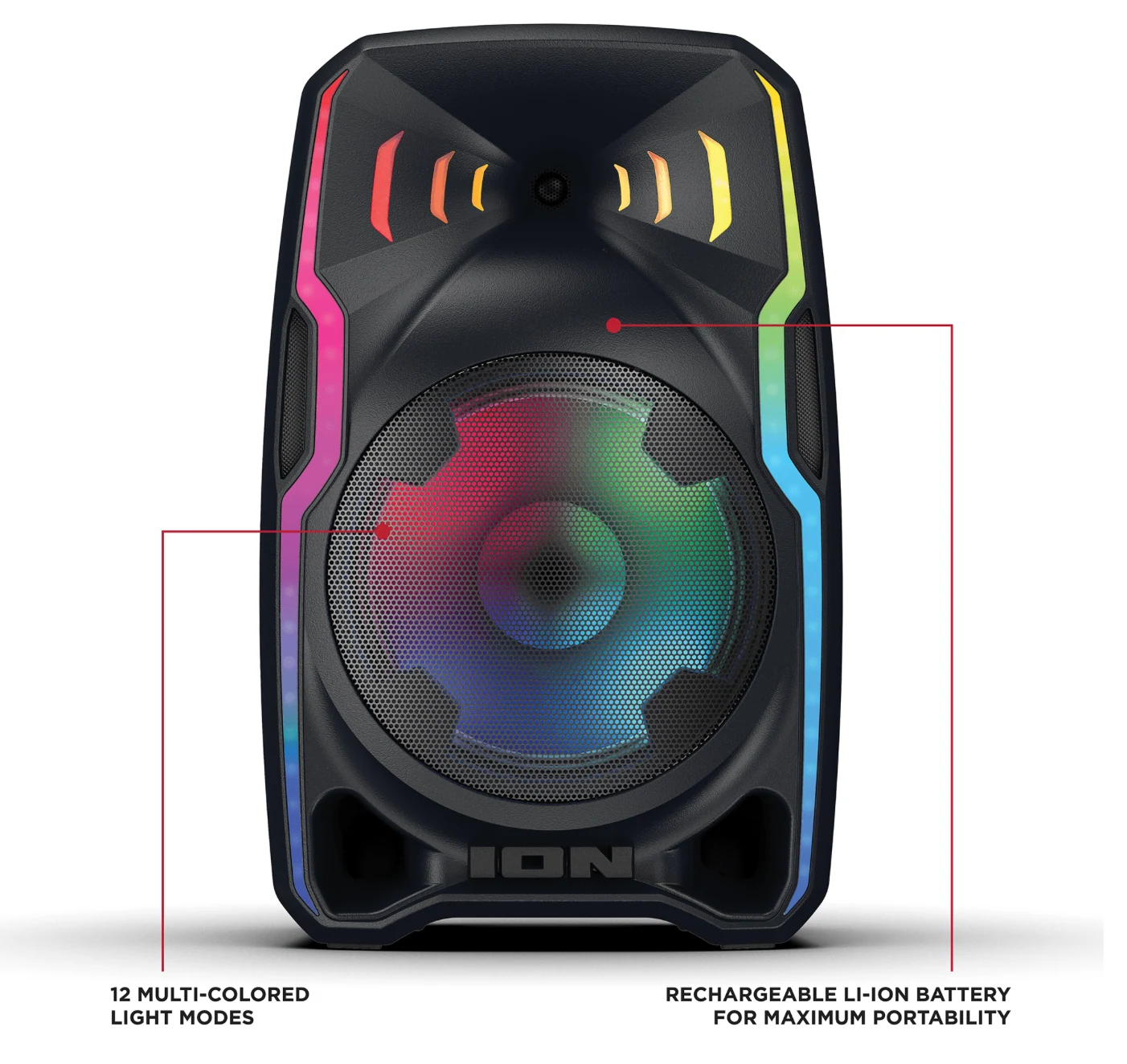 ION Total PA Apex lighting modes and rechargeable battery features