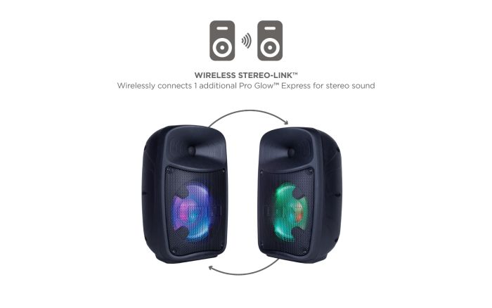 Two ION Pro Glow Express speakers connected with Wireless Stereo-Link