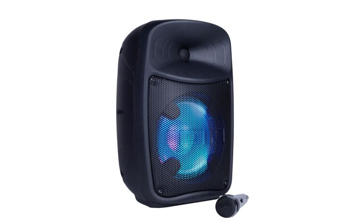 ION Pro Glow Express angled view with microphone and blue green lighting