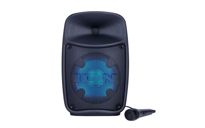 ION Pro Glow Express front view with microphone and multicolour lighting