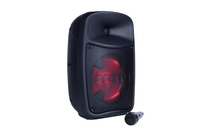ION Pro Glow Express angled view with microphone and purple lighting